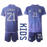 Argentinien Paulo Dybala #21 Auswärts Trikotsatz Kinder WM 2022 Kurzarm (+ Kurze Hosen)